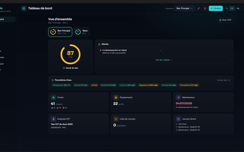 ReeFolio — logiciel de gestion d'aquarium récifal